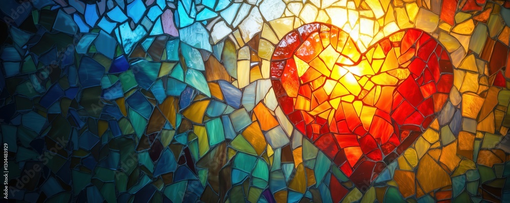 custom made wallpaper toronto digitalStained glass heart design with vibrant colors and light effects, copy space for text