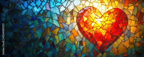 Wallpaper Mural Stained glass heart design with vibrant colors and light effects, copy space for text Torontodigital.ca