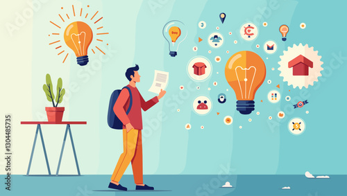 Entrepreneur Searching for Innovative Ideas and Creative Solutions to Business Challenges