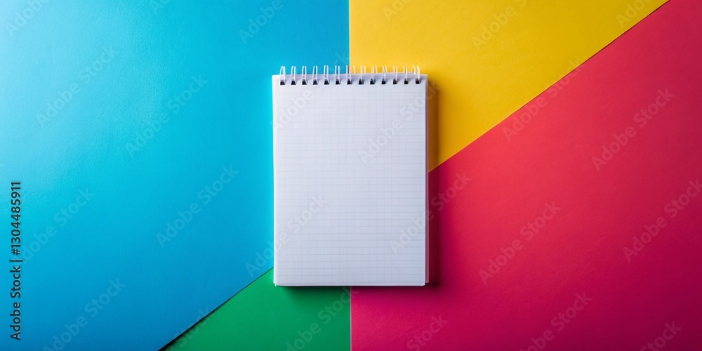 Colorful Notepad with Blank White Paper Sheet - Creative Stationery Mockup Colorful Notepad with Blank White Paper Sheet - Creative Stationery Mockup