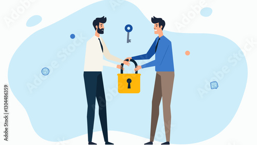 Man Unlocking Padlock with Key Signifying Authorized Access and Secure Data Protection, Concept of Security and Successful Authorization