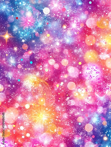 Vibrant cosmic bokeh lights overlay texture with star and glitter effects