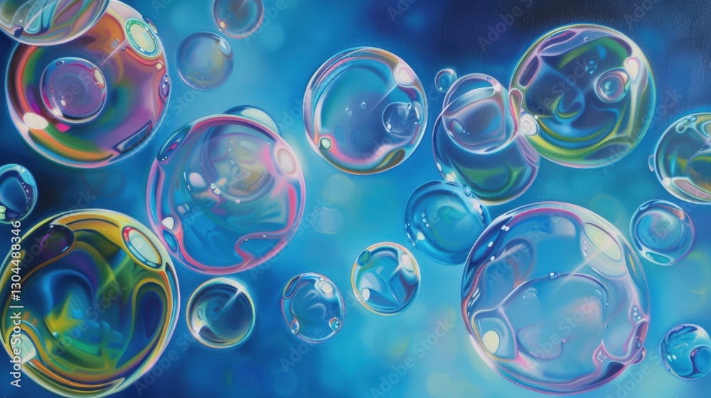 Naklejka premium Vibrant floating bubbles in blue abstract background