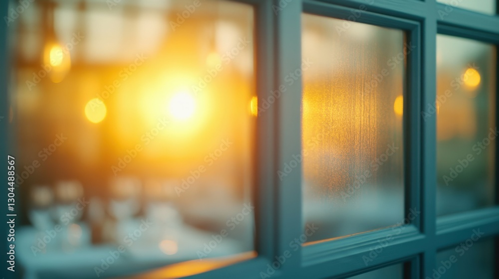 Fototapeta premium Warm sunset reflected through glass window