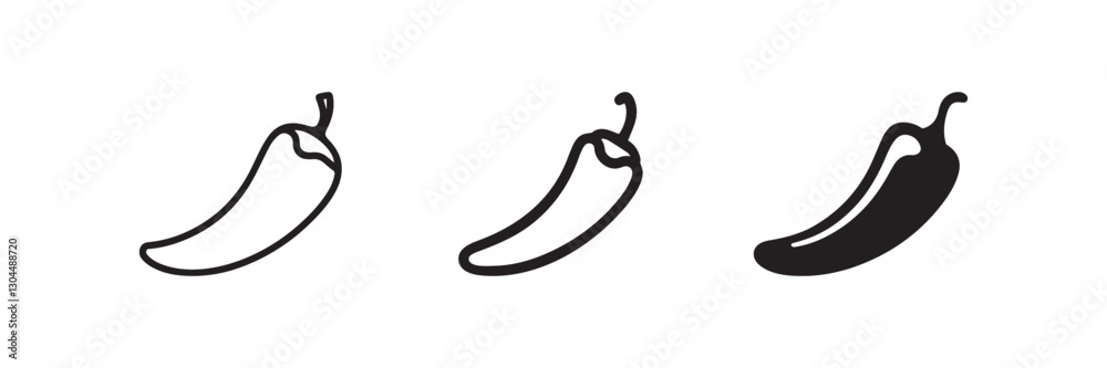 Chili pepper icon representing spicy food and hot vegetable in line and solid style Chili pepper icon representing spicy food and hot vegetable in line and solid style