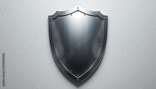 Shiny Metallic Silver Shield with Riveted Edges, Symbolizing Protection, Security, and Defense, Ideal for Digital Security, Logos, and Modern Design Concepts