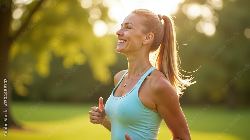 woman starts new exercise routine outside warm summer day feeling energetic woman starts new exercise routine outside warm summer day feeling energetic