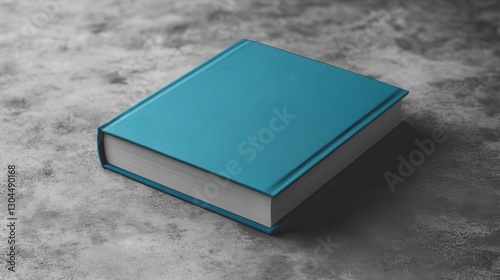 A square book cover mock-up, its spine a vibrant shade of blue, rests majestically on a minimalist grey backdrop, inviting readers to step into a world of imagination.