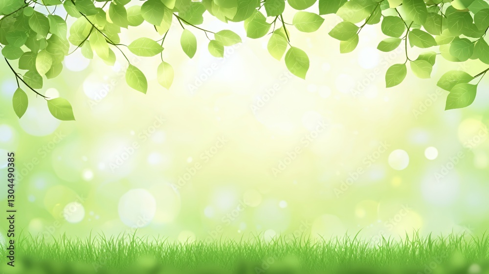 Green Leaves and Grass Background with Soft Sunlight Green Leaves and Grass Background with Soft Sunlight