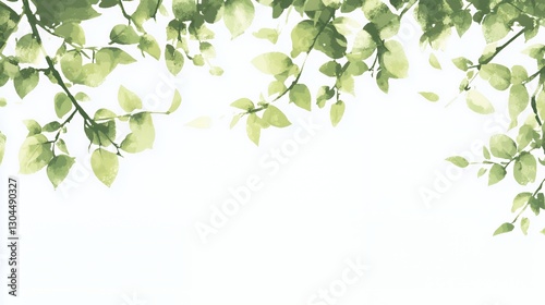 Wallpaper Mural Green Leaves and Branches on White Background Torontodigital.ca