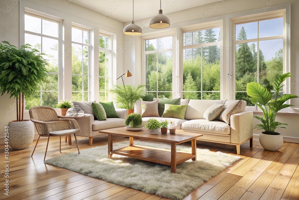 Fototapeta premium Cozy Living Room Interior Design: Modern Scandinavian Style Apartment