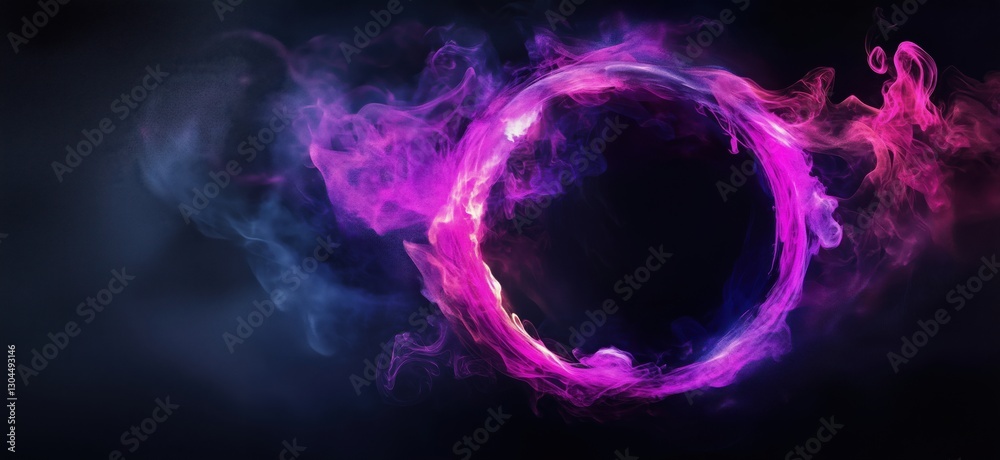 Fototapeta premium Colorful smoke ring with vibrant purple and pink hues on dark background
