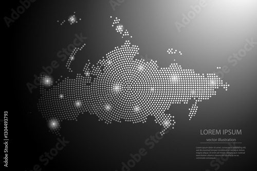 Abstract image Russia map from point Gray and glowing stars on a dark background. Vector illustration eps 10.	
