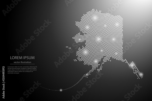 Abstract image Alaska map from point Gray and glowing stars on a dark background. Vector illustration eps 10.	
