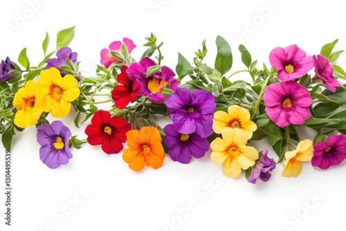 A white background image featuring a cluster of calibrachoa flowers in various shades, showcasing their beauty and versatility in floral arrangements.