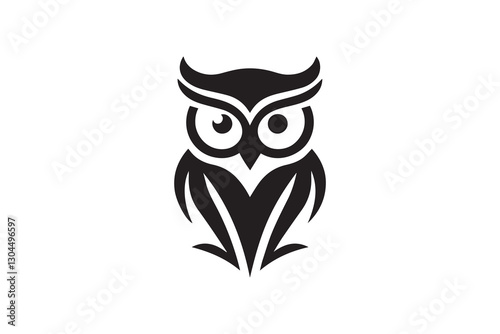 Owl head icon silhouette vector illustration in black and white, set against a white background