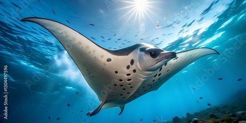 Wallpaper Mural Close up of a manta ray showcasing its smooth spotted skin in a vibrant underwater environment macro texture, animal, skin, fur, feathers. background Torontodigital.ca