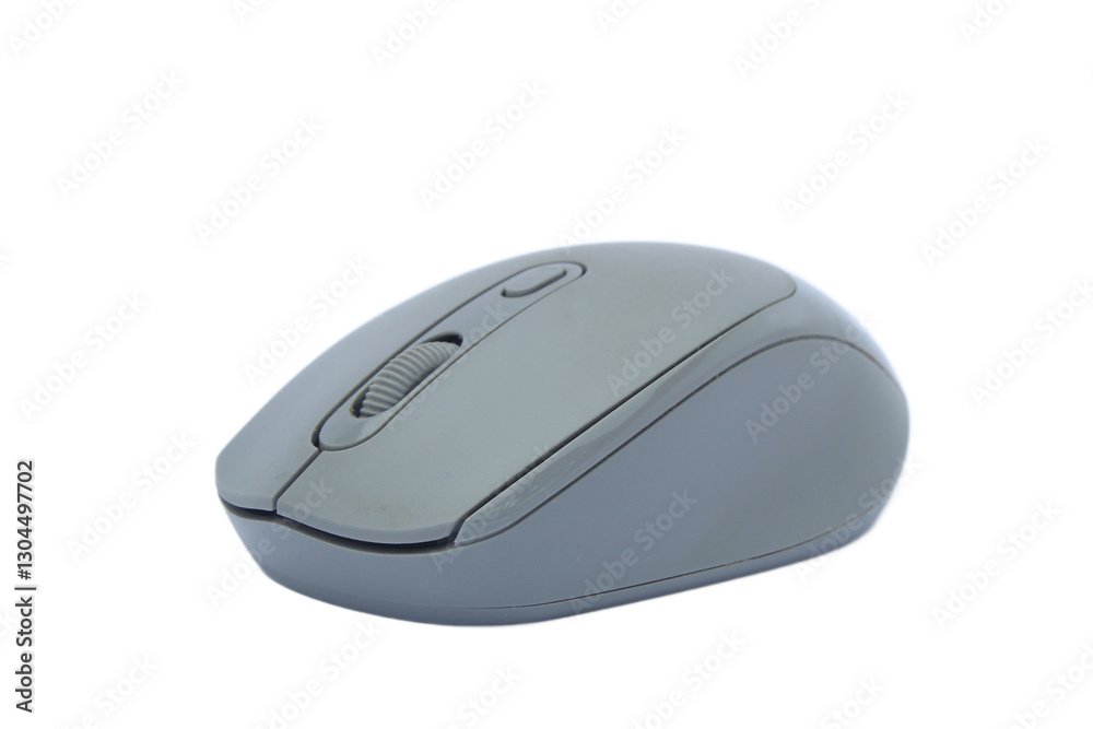 Wireless Computer Mouse in Gray Isolated on White Background Featuring Ergonomic Design and Scroll Wheel for Modern Technology Use Wireless Computer Mouse in Gray Isolated on White Background Featuring Ergonomic Design and Scroll Wheel for Modern Technology Use