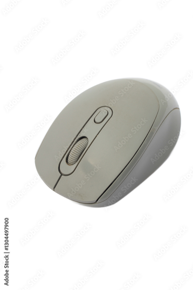 Wireless Light Gray Mouse with Scroll Wheel Isolated on White Background Modern Computer Peripheral Device for Office Work Wireless Light Gray Mouse with Scroll Wheel Isolated on White Background Modern Computer Peripheral Device for Office Work