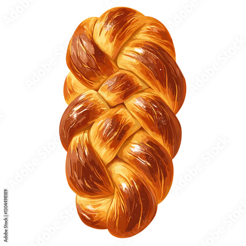 Challah, traditional braided bread loaf icon and color drawing. Cartoon vector clip art illustration isolated on a white background
