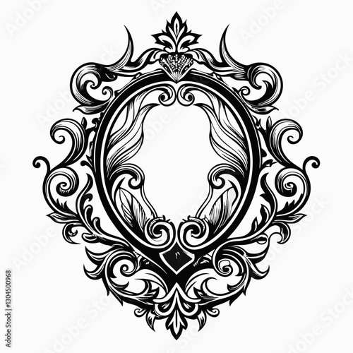 Intricate Vintage Floral Frame Design in Black and White