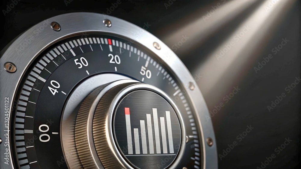 High-Resolution Close-Up of a Modern Safe Dial with Graphical Display and Spotlight Effects High-Resolution Close-Up of a Modern Safe Dial with Graphical Display and Spotlight Effects
