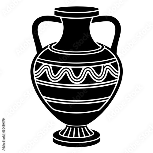Silhouette of Ancient Greek Amphora with Patterned Design