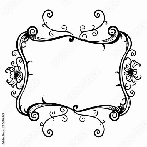 A black and white framed picture with flowers and vines