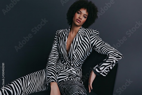 Stylish outfit showcases bold zebra print in striking monochrome