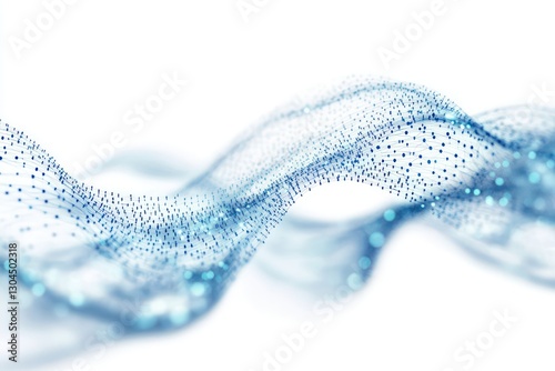 A wire mesh in blue with radiant particles being emitted, representing data transmission and digital networking, set against a white background.