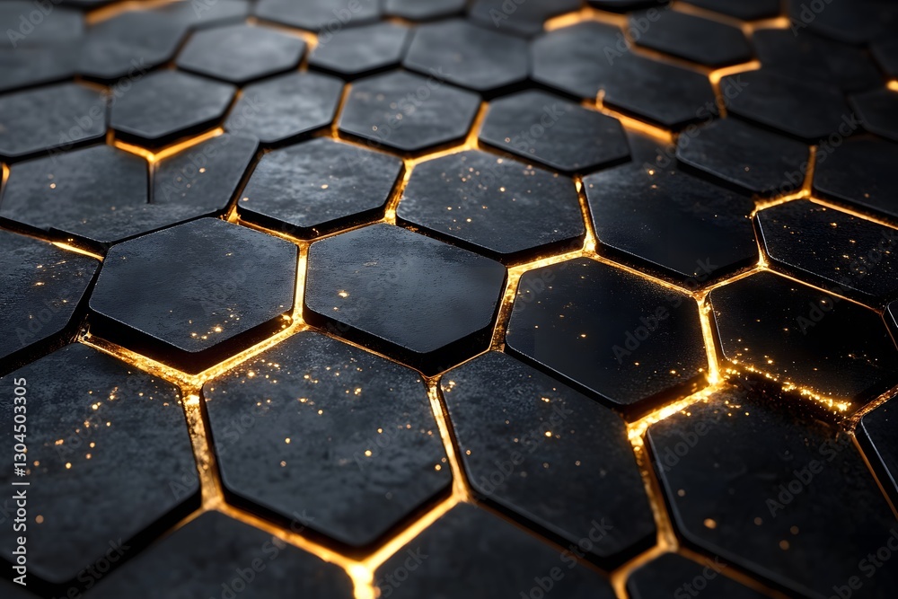 Futuristic Hexagonal Pattern with Gold Lighting for Modern Design Concepts Futuristic Hexagonal Pattern with Gold Lighting for Modern Design Concepts