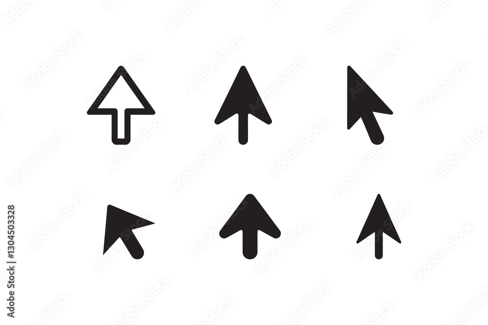 Cursor icon silhouette vector illustration in black and white, set against a white background Cursor icon silhouette vector illustration in black and white, set against a white background