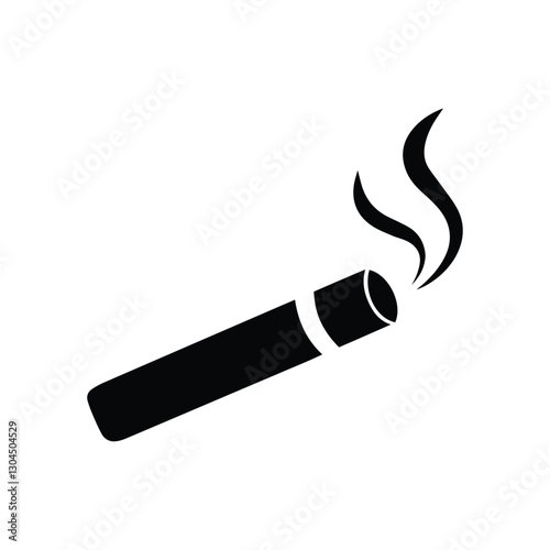 Burning Cigarette Silhouette with Smoke Icon