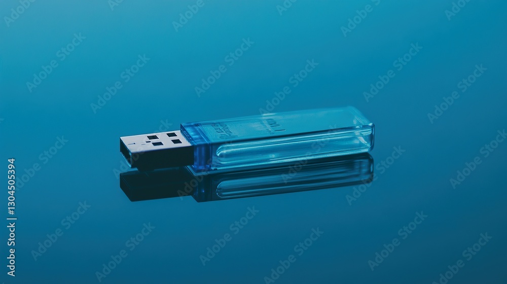 Fototapeta premium Blue USB Stick with Glossy Plastic Surface Reflections