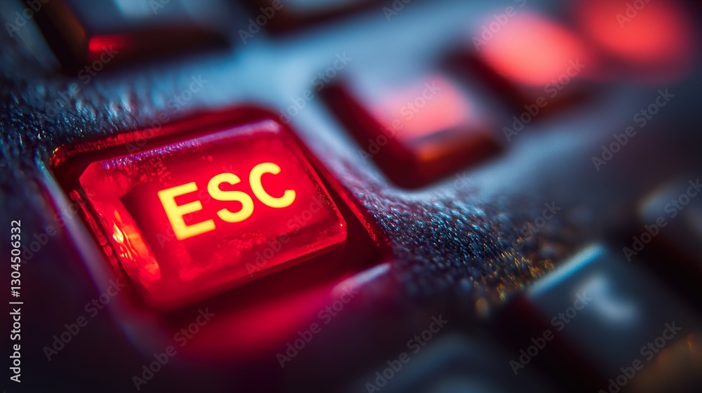Red ESC Key Macro Detail on Computer Keyboard Red ESC Key Macro Detail on Computer Keyboard