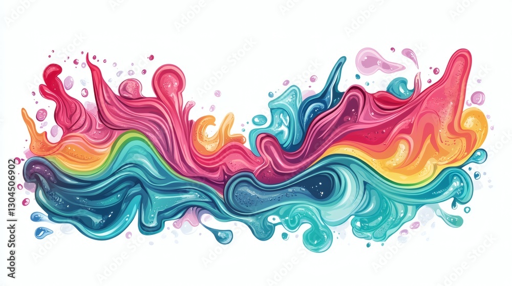Colorful Fluid Art Element with Swirls and Waves in Bright Hues