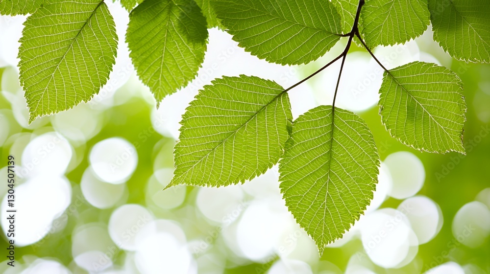 Closeup of Vibrant Green Leaves on Branch with Soft Bokeh Background Closeup of Vibrant Green Leaves on Branch with Soft Bokeh Background