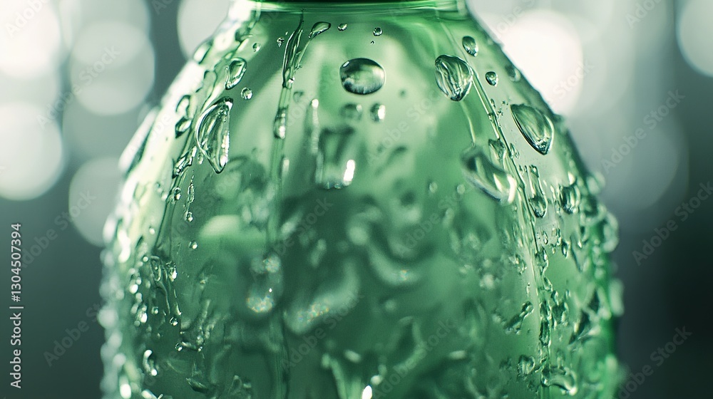 Green Water Bottle with Water Drop on Plastic Label Green Water Bottle with Water Drop on Plastic Label