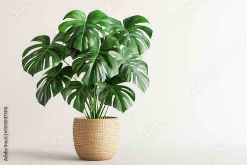 A high-quality 3D rendering of a potted monstera plant isolated on a white background, showcasing its large, trophic leaves and tropical beauty.