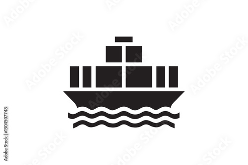 Container cargo ship  black color vector silhouette illustration isolated in white background