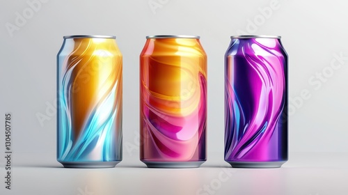 A sleek, modern aluminum drink can mockup, featuring a vibrant, eye-catching design and a glossy, reflective finish, is ready for your brand is next marketing campaign.