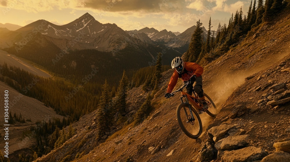 Fototapeta premium Epic Mountain Biking Adventure at Sunset