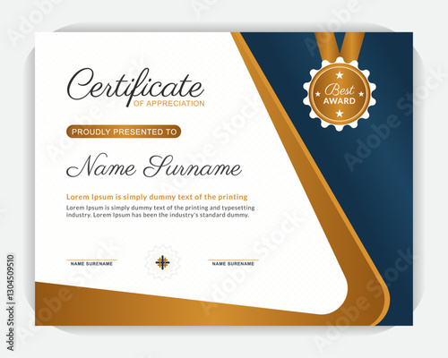 Diploma of modern design or gift certificate. Creative, modern, certificate design. Modern design and modern background vector illustration. Golden color and dark blue color design template
