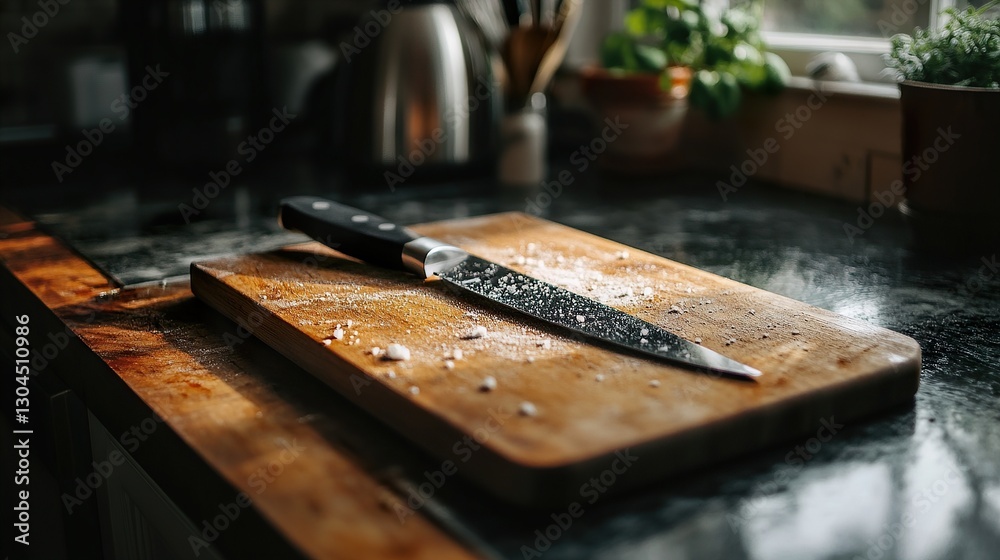 Rustic Wooden Cutting Board with Marble Stains and Knife Marks Rustic Wooden Cutting Board with Marble Stains and Knife Marks
