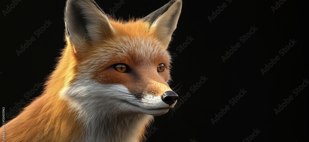 Fototapeta premium Realistic close-up of a fox with detailed fur and expressive eyes against black background