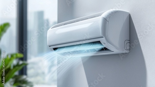 Modern Mini Split Air Conditioner Dispersing Cool Air Inside Room