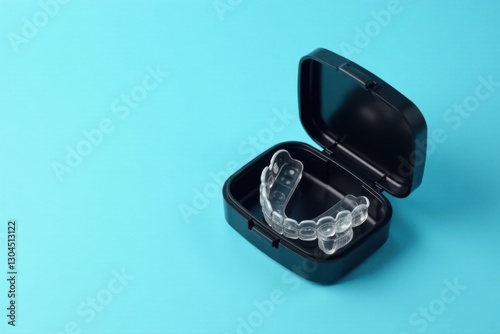 Clear Protective Mouthguard in its Case on a Blue Background