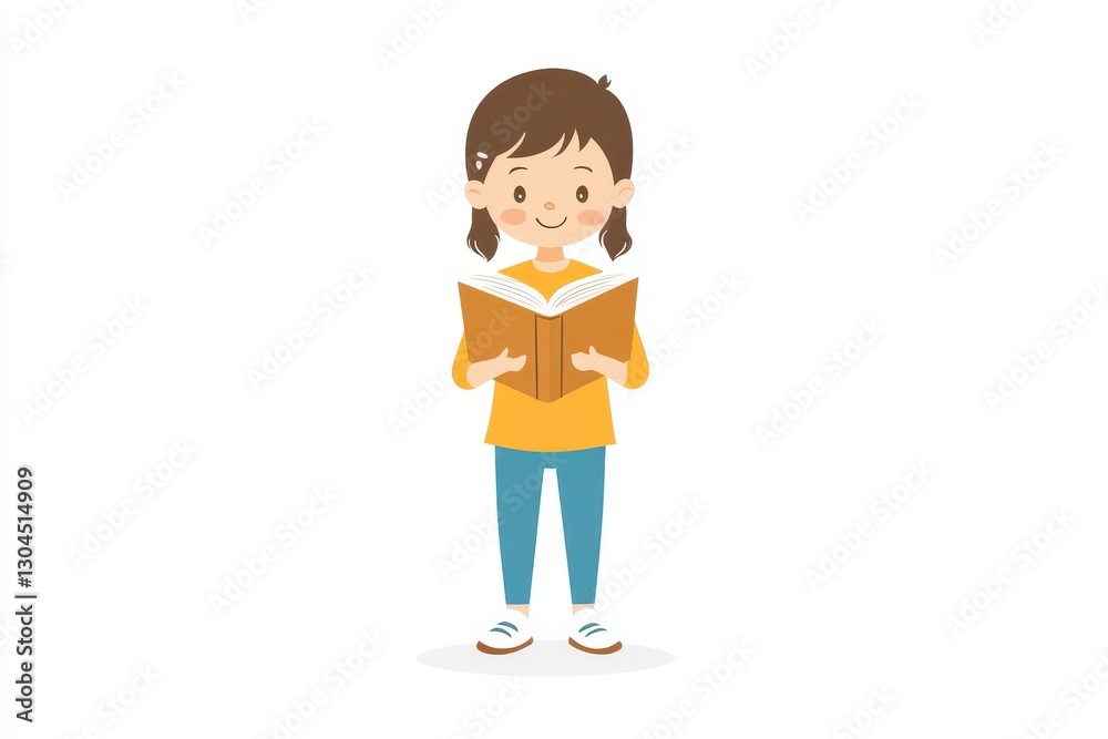 Happy Young Child Reading Book with Joyful Expression and Smiling Happy Young Child Reading Book with Joyful Expression and Smiling