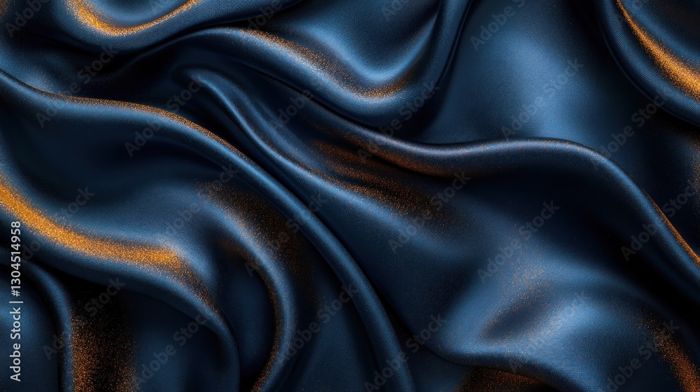 Fototapeta premium Draped navy blue silk fabric with gold accents