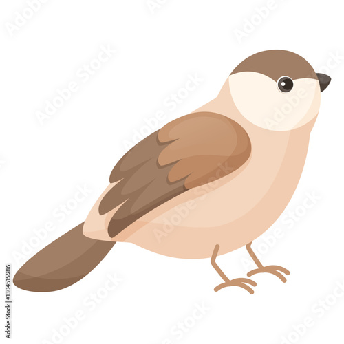 Cute brown bird on white background. Flat cartoon character design. Bird icon, budgie, sparrow, canary. Vector illustration isolated on white background.